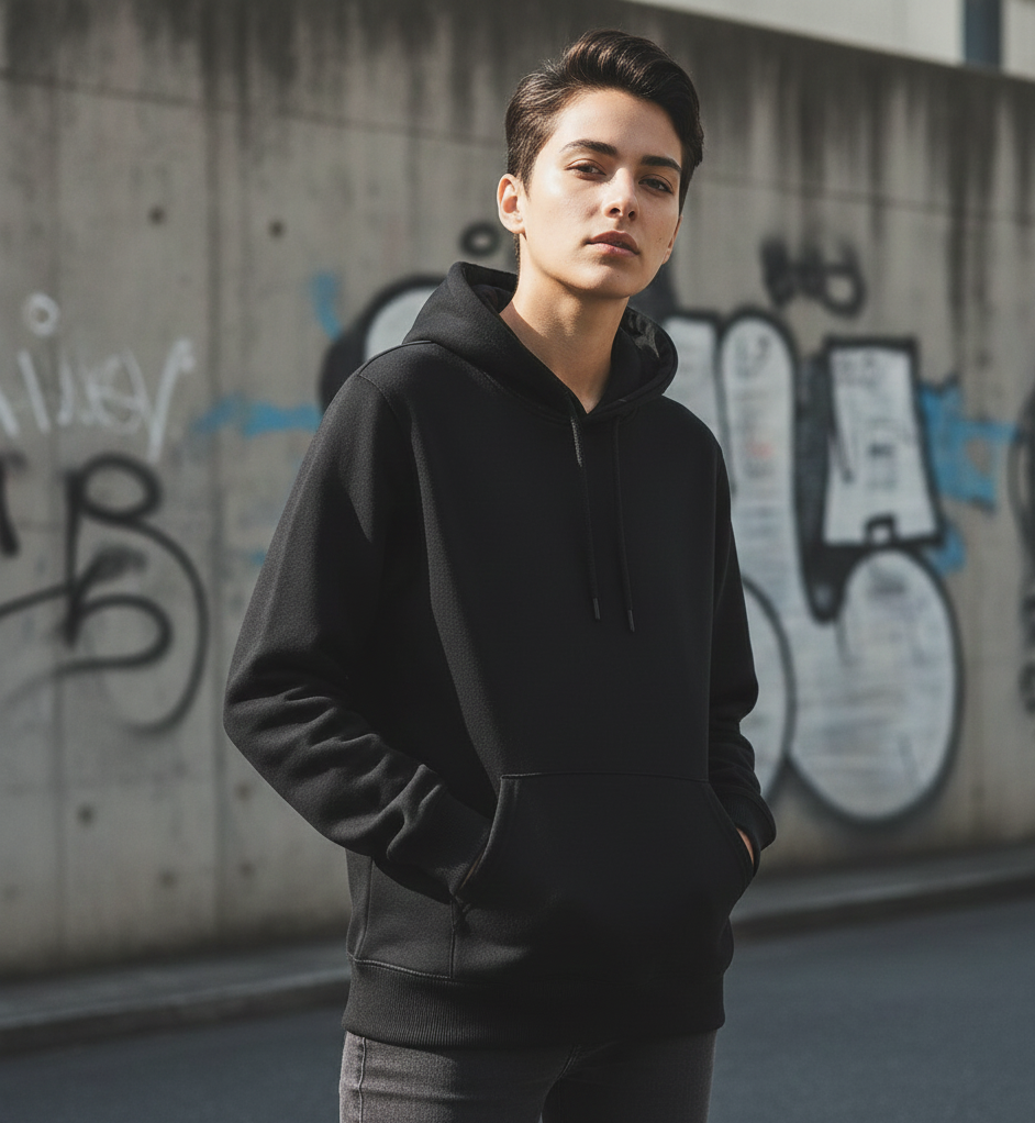 Black Polyester Hoodie