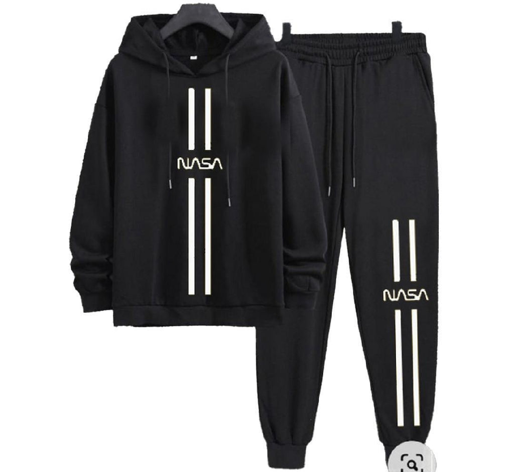 Men's Black Printed Hoodie Track Suit - 2 Pcs Set