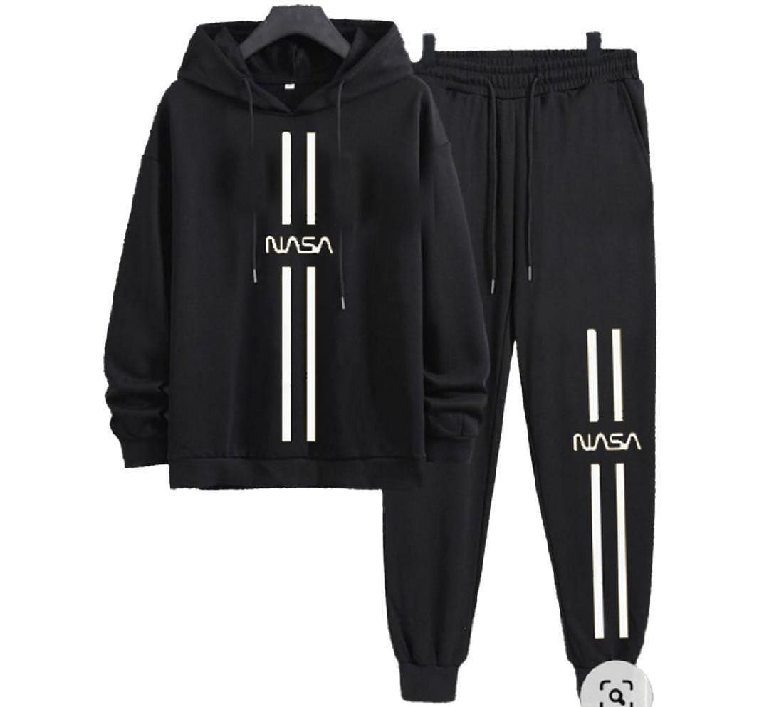 Men's Black Printed Hoodie Track Suit - 2 Pcs Set